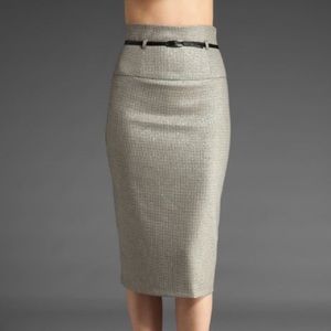 Black Halo Jackie O pencil skirt, w/ bet, houndstooth, black, sliver, sz 4